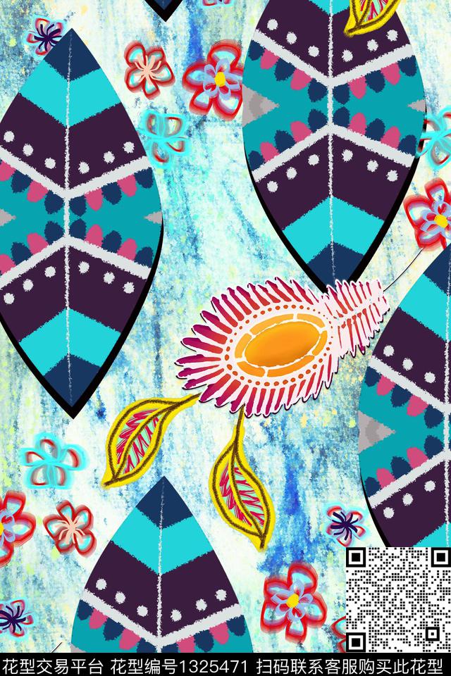 春夏华亿平台手绘花卉水彩花卉数码印花华亿平台下载（图片编号: 1325471） - 瓦栏（Walan）