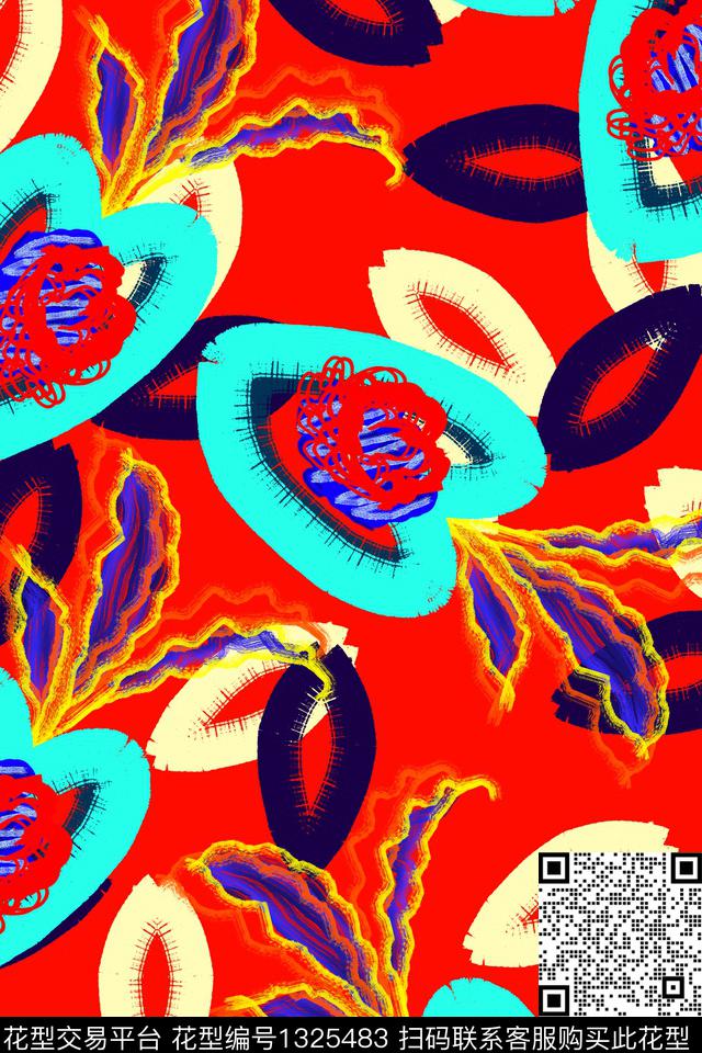 几何花卉抽象花卉清爽底花卉数码印花华亿平台下载（图片编号: 1325483） - 瓦栏（Walan）