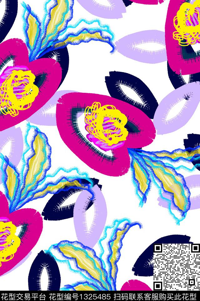 几何花卉抽象花卉清爽底花卉数码印花华亿平台下载（图片编号: 1325485） - 瓦栏（Walan）