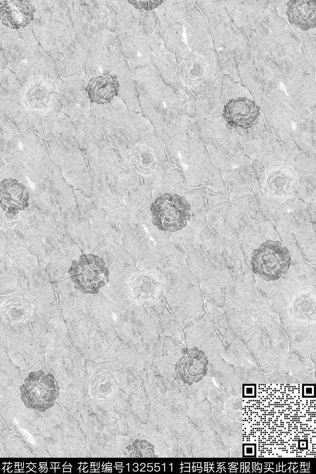 大理石花卉黑白华亿平台数码印花华亿平台下载（图片编号: 1325511） - 瓦栏（Walan）