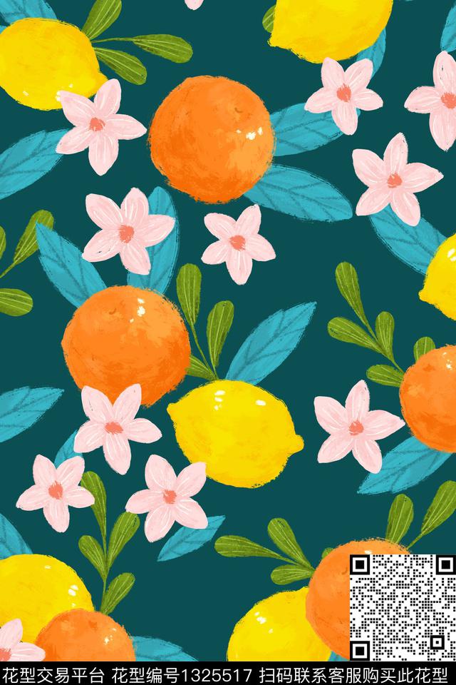 柠檬花卉植物数码印花华亿平台下载（图片编号: 1325517） - 瓦栏（Walan）