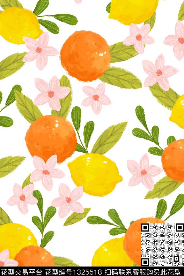 柠檬花卉植物数码印花华亿平台下载（图片编号: 1325518） - 瓦栏（Walan）