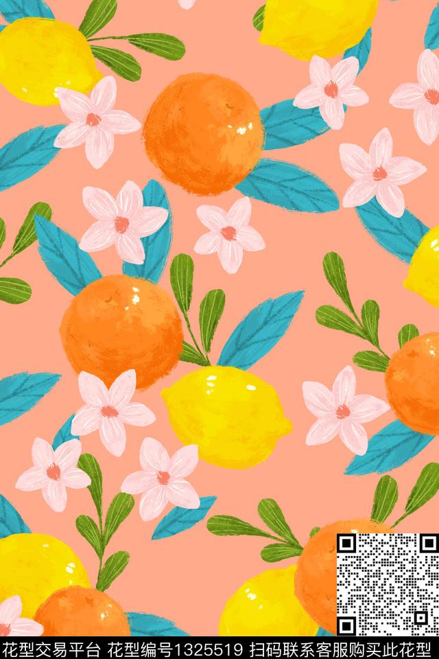 柠檬花卉植物数码印花华亿平台下载（图片编号: 1325519） - 瓦栏（Walan）