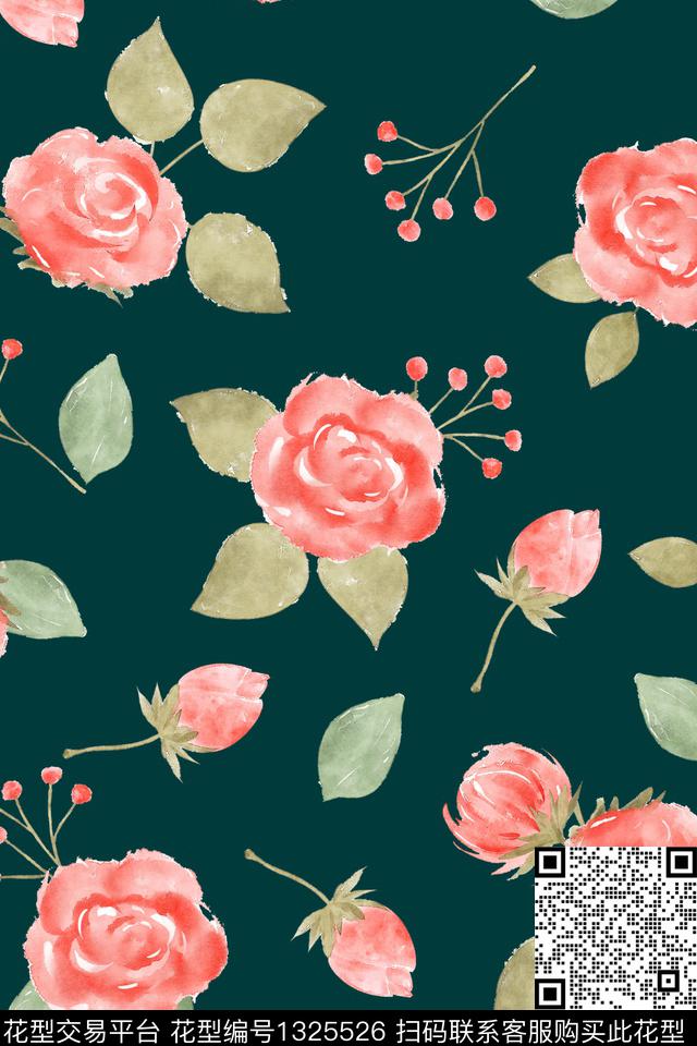 田园水彩清爽底花卉数码印花华亿平台下载（图片编号: 1325526） - 瓦栏（Walan）