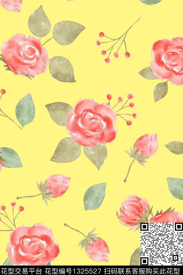 田园水彩清爽底花卉数码印花华亿平台下载（图片编号: 1325527） - 瓦栏（Walan）