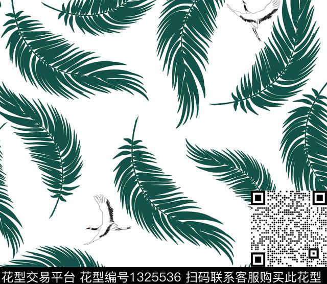 简约仙鹤热带华亿平台传统印花华亿平台下载（图片编号: 1325536） - 瓦栏（Walan）