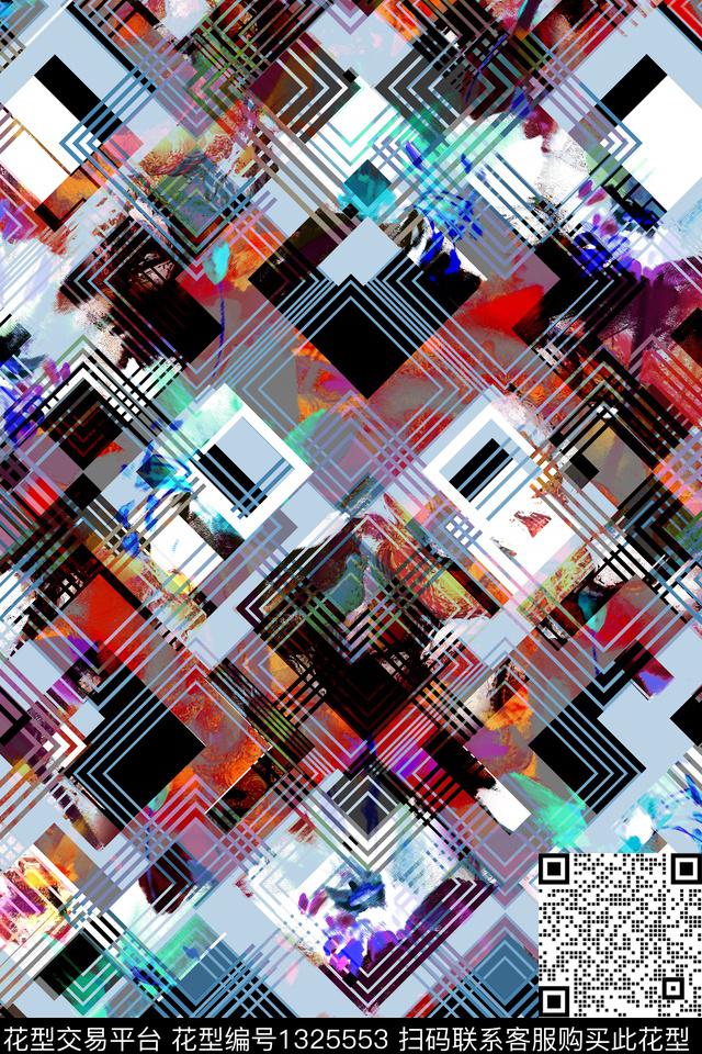 肌理格子几何数码印花华亿平台下载（图片编号: 1325553） - 瓦栏（Walan）