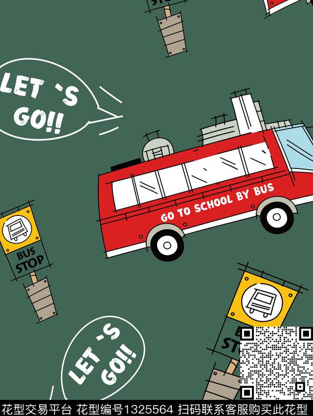 简约卡通公交车数码印花华亿平台下载（图片编号: 1325564） - 瓦栏（Walan）
