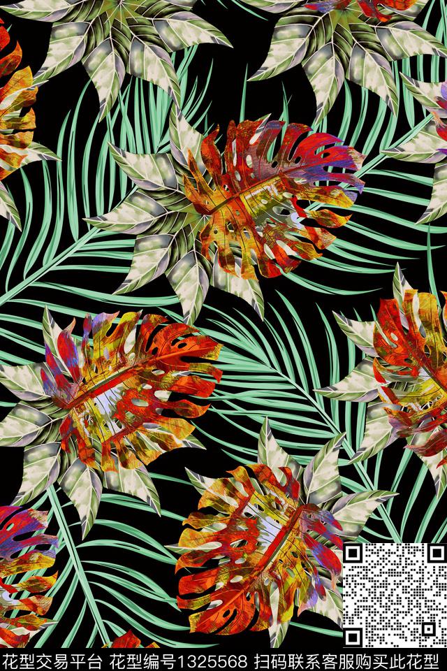 绿植树叶清爽底花卉春夏华亿平台数码印花华亿平台下载（图片编号: 1325568） - 瓦栏（Walan）