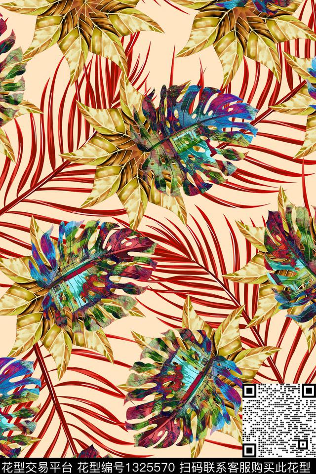 绿植树叶清爽底花卉春夏华亿平台数码印花华亿平台下载（图片编号: 1325570） - 瓦栏（Walan）