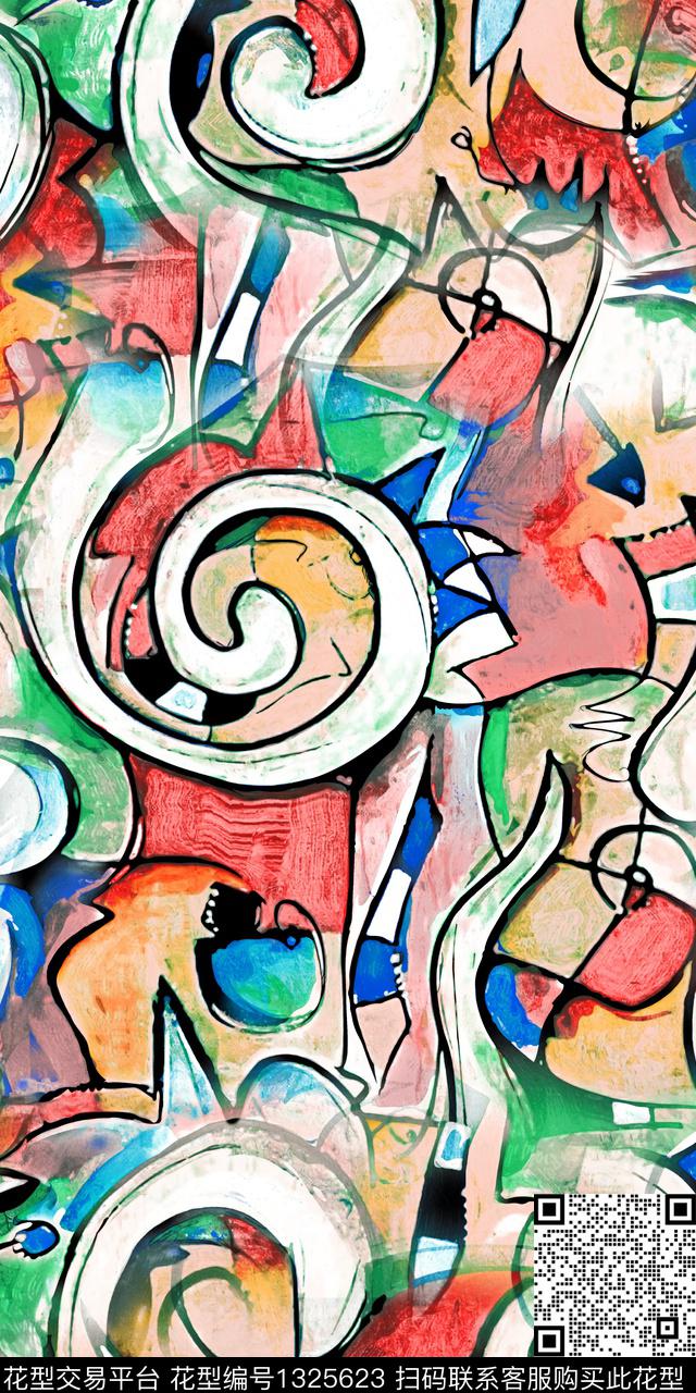 写意大牌风抽象数码印花华亿平台下载（图片编号: 1325623） - 瓦栏（Walan）