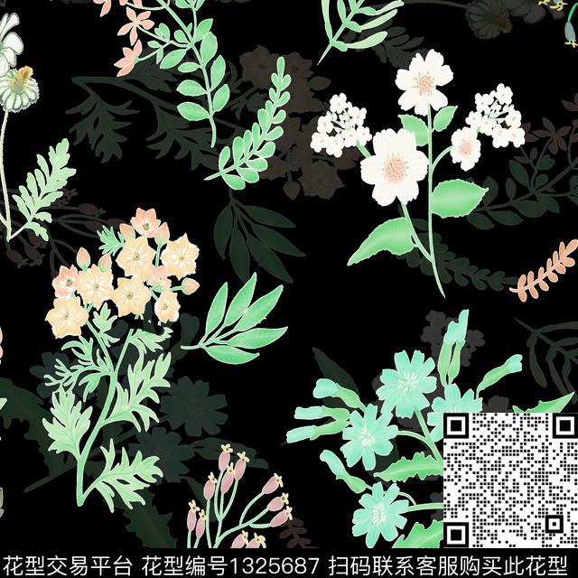 彩底花卉素雅数码印花华亿平台下载（图片编号: 1325687） - 瓦栏（Walan）