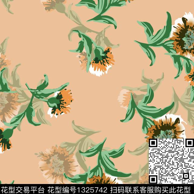 彩底花卉大牌风素雅数码印花华亿平台下载（图片编号: 1325742） - 瓦栏（Walan）