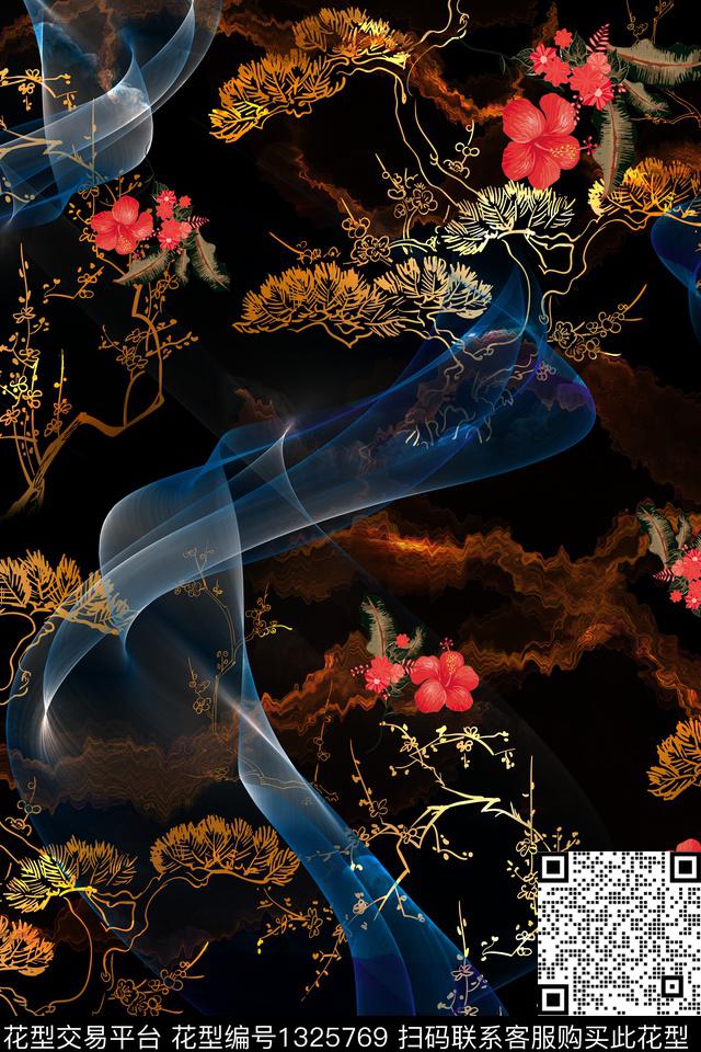 红花抽象花卉花卉数码印花华亿平台下载（图片编号: 1325769） - 瓦栏（Walan）