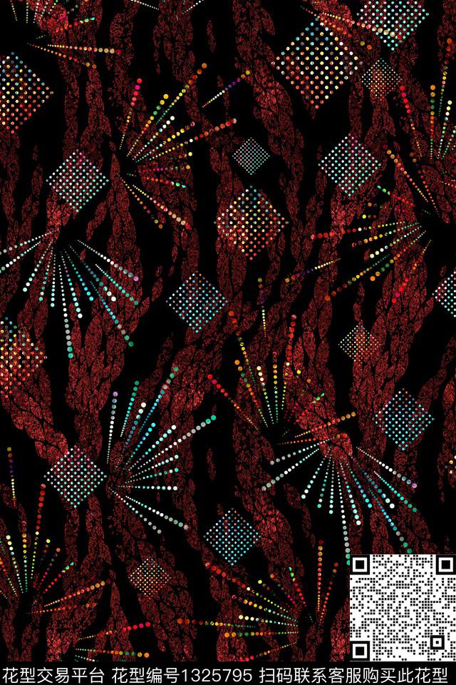 黑底花卉女装花卉数码印花华亿平台下载（图片编号: 1325795） - 瓦栏（Walan）