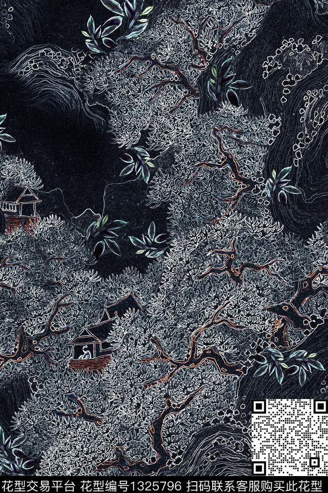 黑底花卉女装花卉数码印花华亿平台下载（图片编号: 1325796） - 瓦栏（Walan）