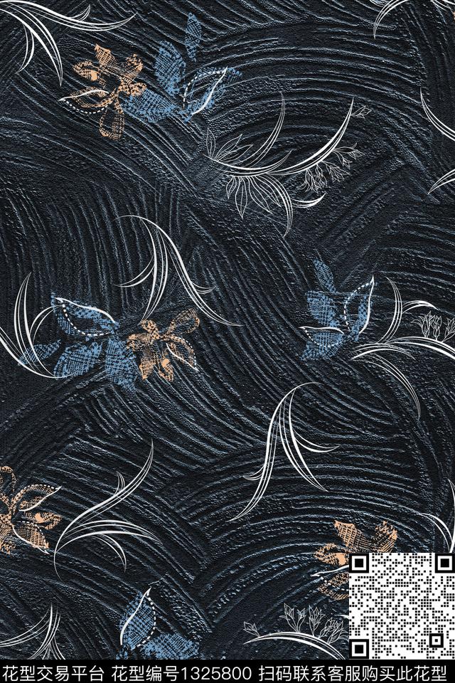 黑底花卉女装花卉数码印花华亿平台下载（图片编号: 1325800） - 瓦栏（Walan）