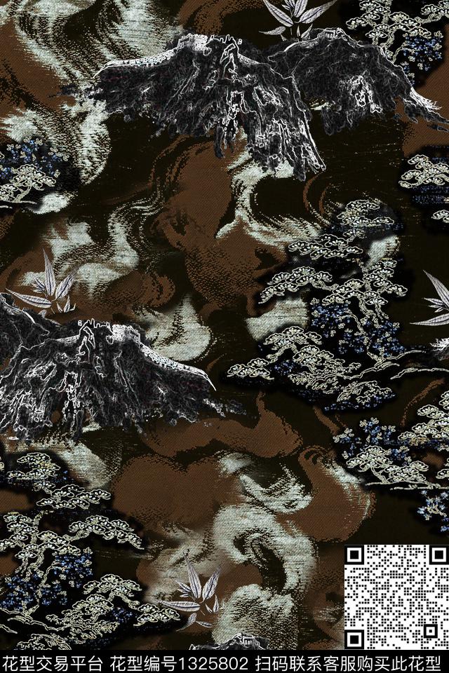 黑底花卉女装花卉数码印花华亿平台下载（图片编号: 1325802） - 瓦栏（Walan）