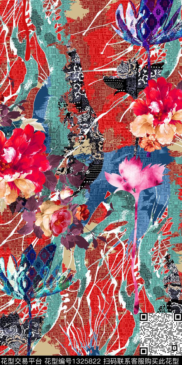 女装花卉中老年数码印花华亿平台下载（图片编号: 1325822） - 瓦栏（Walan）