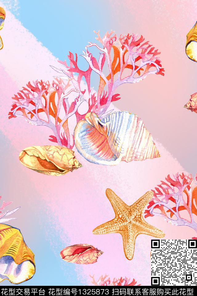 贝壳春夏华亿平台珊瑚数码印花华亿平台下载（图片编号: 1325873） - 瓦栏（Walan）
