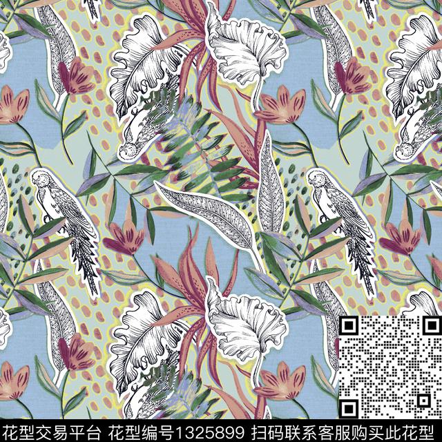 大牌风热带华亿平台朦胧花卉传统印花华亿平台下载（图片编号: 1325899） - 瓦栏（Walan）