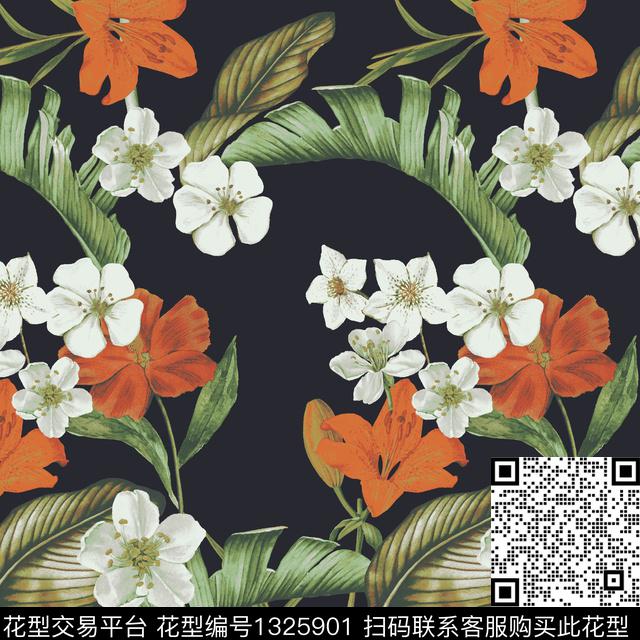 大牌风热带华亿平台朦胧花卉传统印花华亿平台下载（图片编号: 1325901） - 瓦栏（Walan）