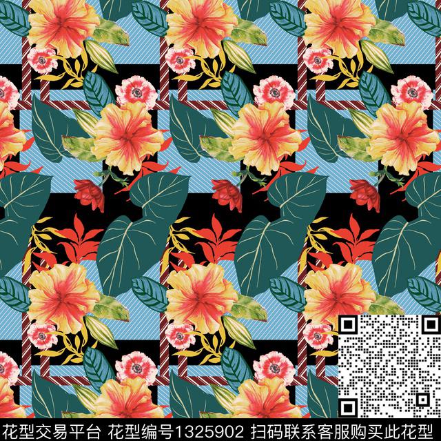 大牌风热带华亿平台朦胧花卉传统印花华亿平台下载（图片编号: 1325902） - 瓦栏（Walan）