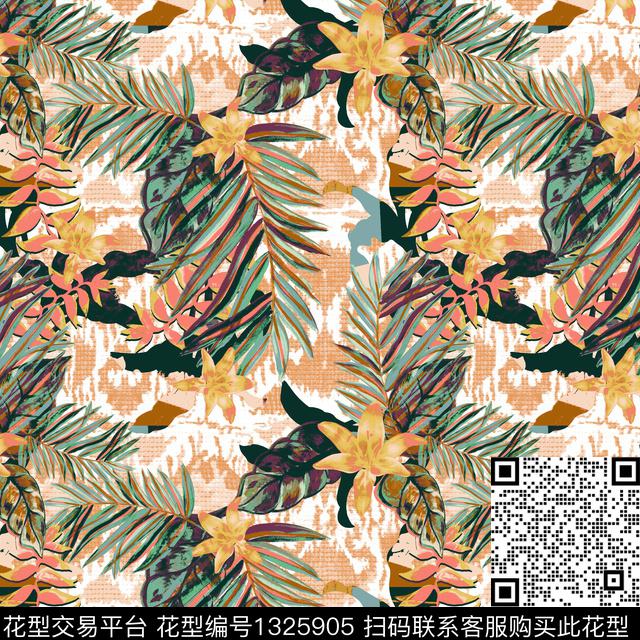 大牌风热带华亿平台朦胧花卉传统印花华亿平台下载（图片编号: 1325905） - 瓦栏（Walan）