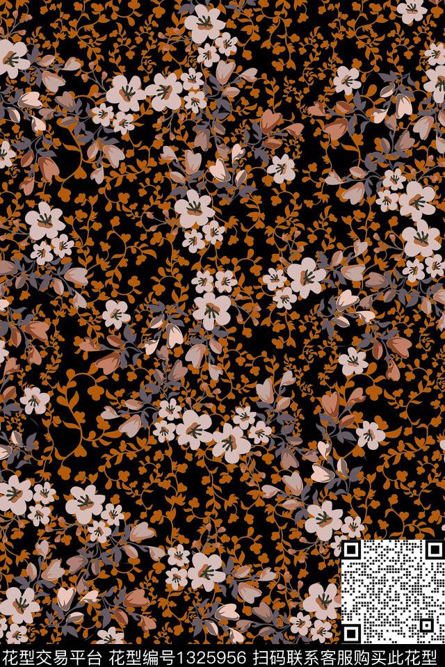 小碎花矢量黑底花朵传统印花华亿平台下载（图片编号: 1325956） - 瓦栏（Walan）
