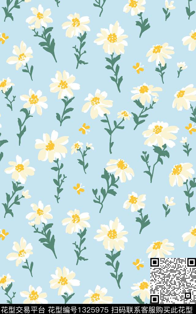 花卉满版散花小雏菊传统印花华亿平台下载（图片编号: 1325975） - 瓦栏（Walan）