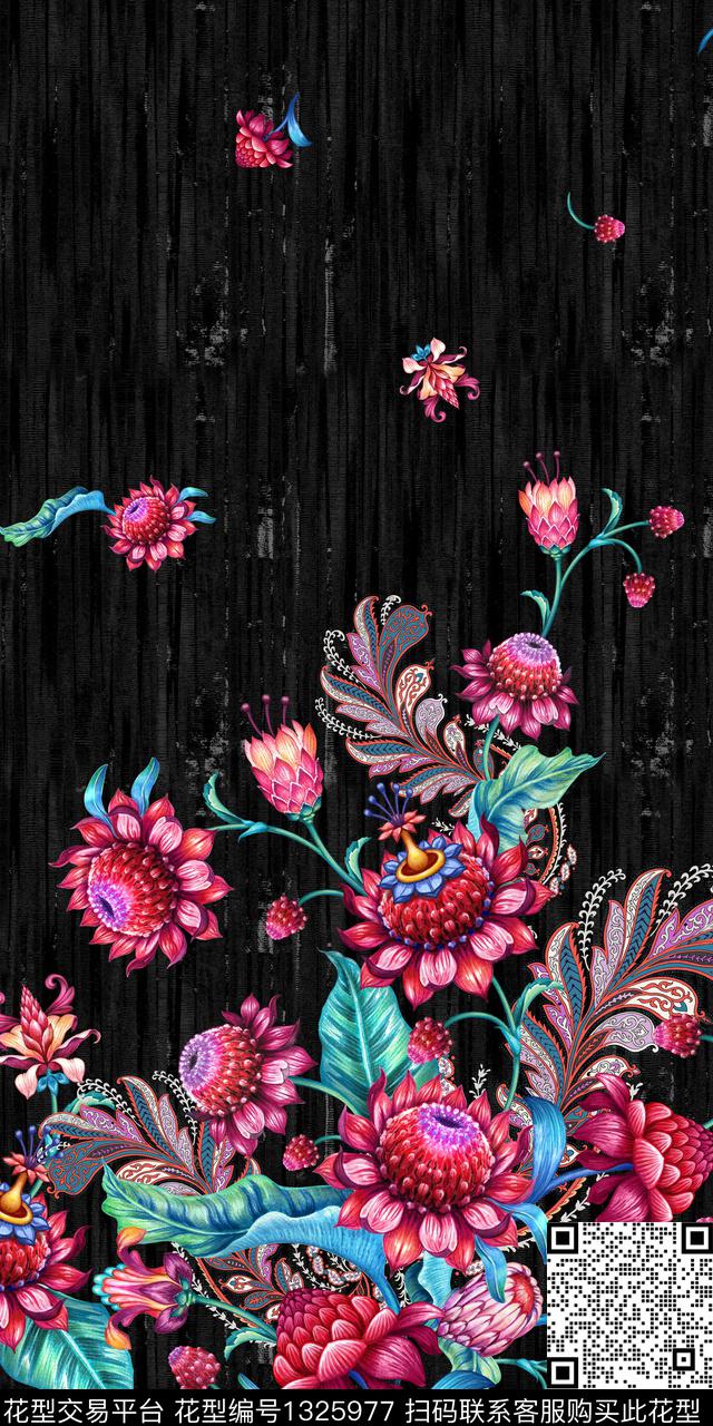 风格化花卉中老年传统纹样数码印花华亿平台下载（图片编号: 1325977） - 瓦栏（Walan）