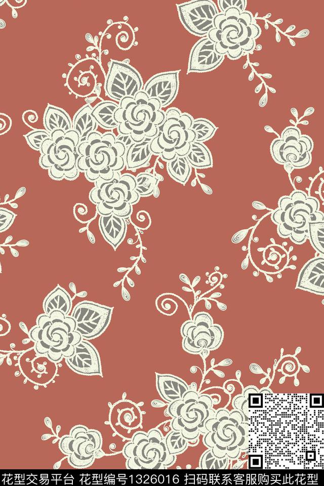 玫瑰花清爽底花卉数码印花华亿平台下载（图片编号: 1326016） - 瓦栏（Walan）