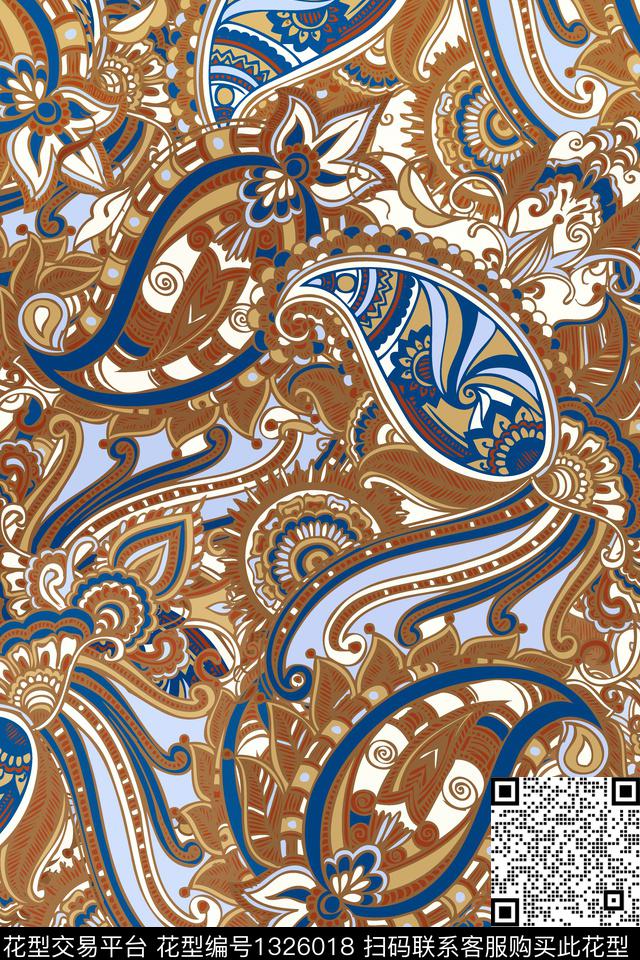 男装大牌风佩兹利图案数码印花华亿平台下载（图片编号: 1326018） - 瓦栏（Walan）