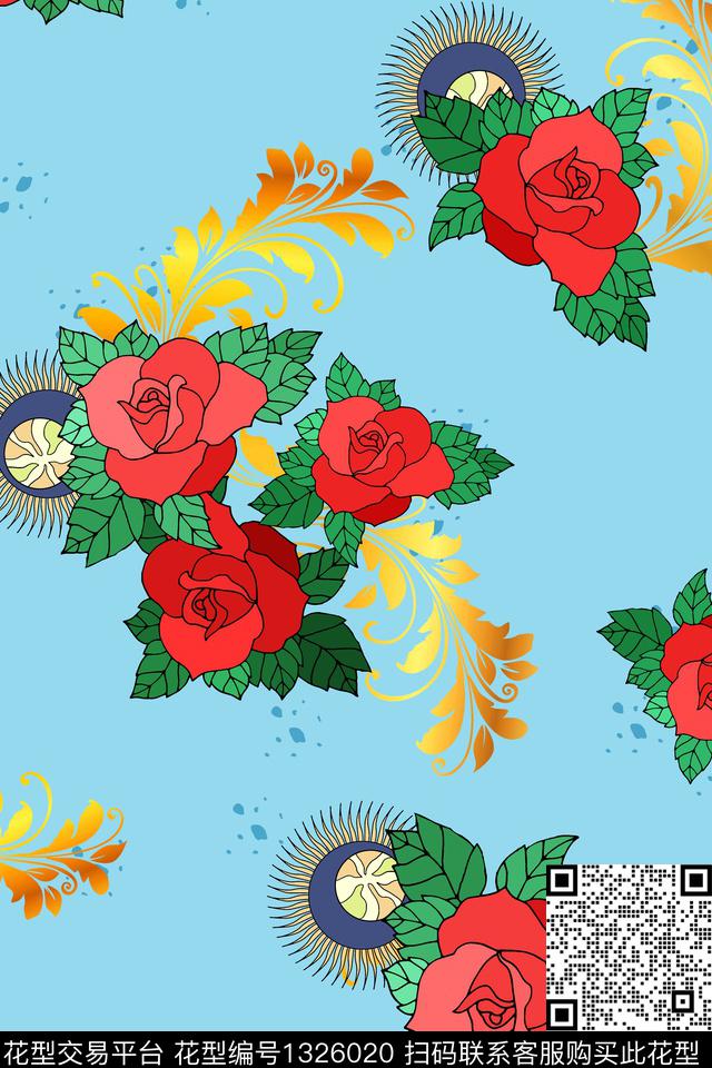 玫瑰花男装数码印花华亿平台下载（图片编号: 1326020） - 瓦栏（Walan）