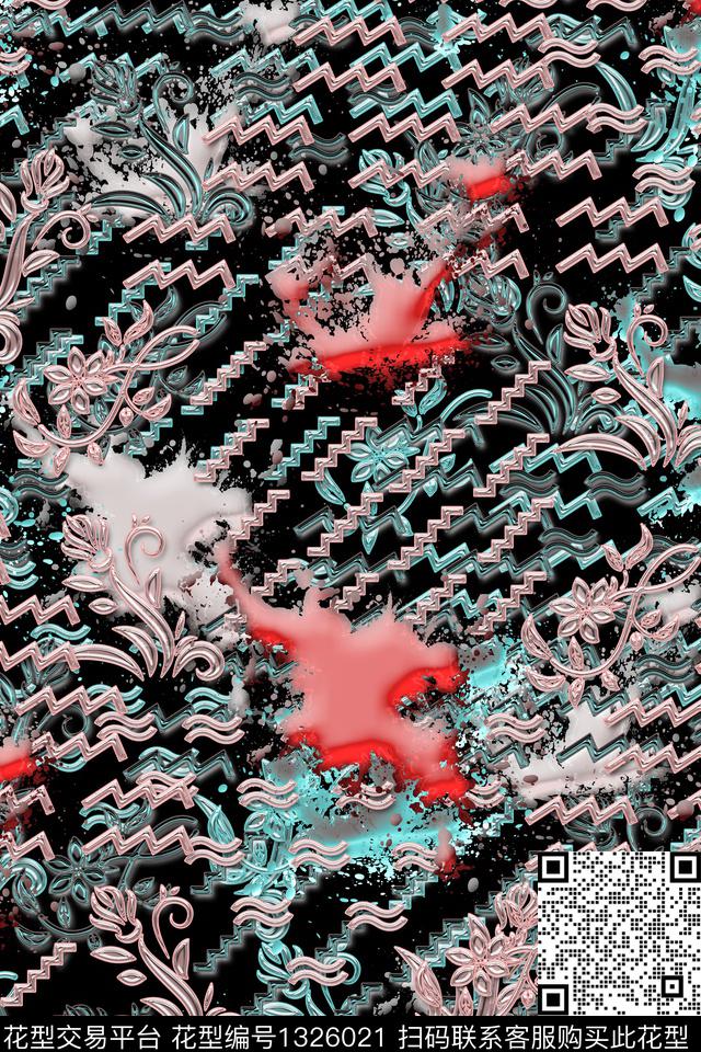 抽象男装大牌风运动数码印花华亿平台下载（图片编号: 1326021） - 瓦栏（Walan）