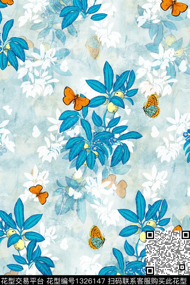 花卉蝴蝶春夏华亿平台小清新数码印花华亿平台下载（图片编号: 1326147） - 瓦栏（Walan）
