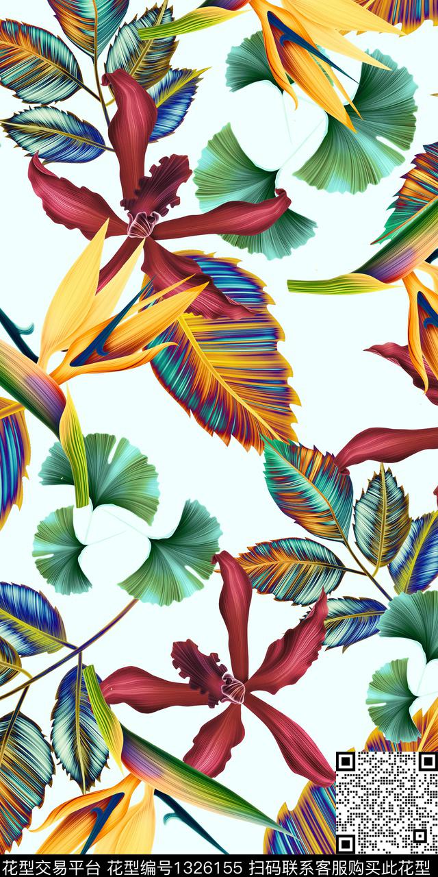 绿植树叶花卉热带华亿平台数码印花华亿平台下载（图片编号: 1326155） - 瓦栏（Walan）