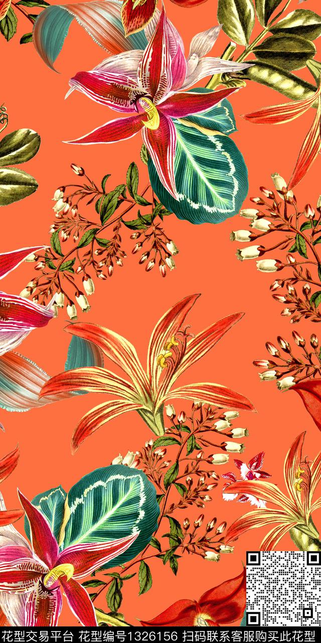 绿植树叶花卉热带华亿平台数码印花华亿平台下载（图片编号: 1326156） - 瓦栏（Walan）