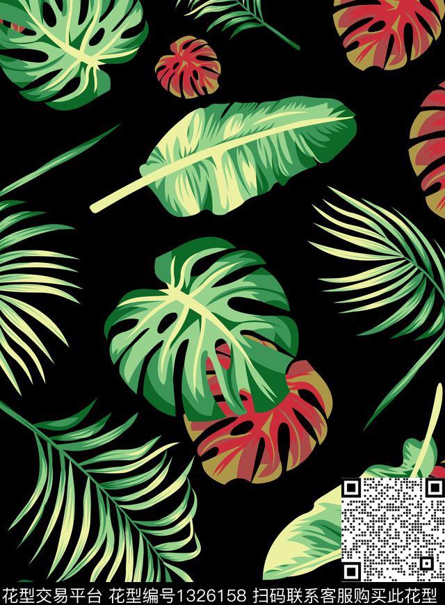 绿植树叶花卉热带华亿平台传统印花华亿平台下载（图片编号: 1326158） - 瓦栏（Walan）