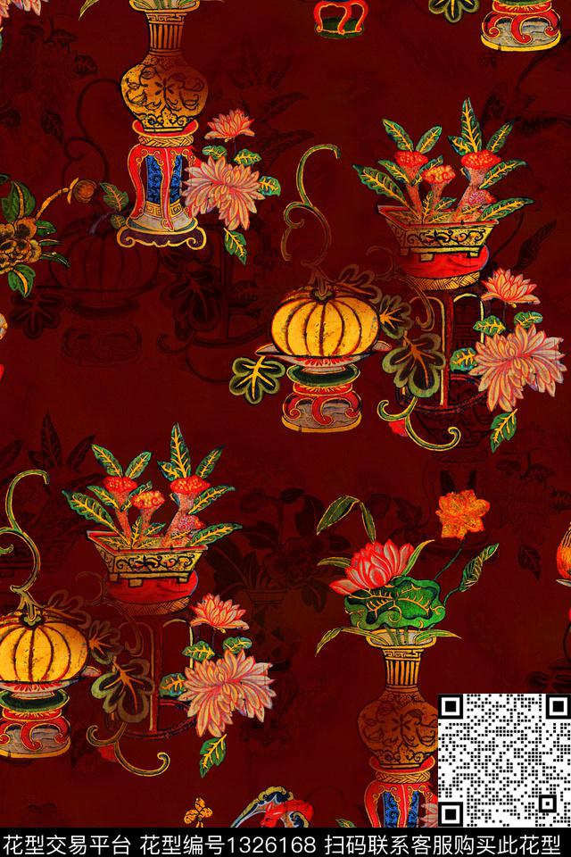 复古香云纱大牌风数码印花华亿平台下载（图片编号: 1326168） - 瓦栏（Walan）