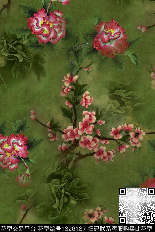 花卉香云纱牡丹数码印花华亿平台下载（图片编号: 1326187） - 瓦栏（Walan）
