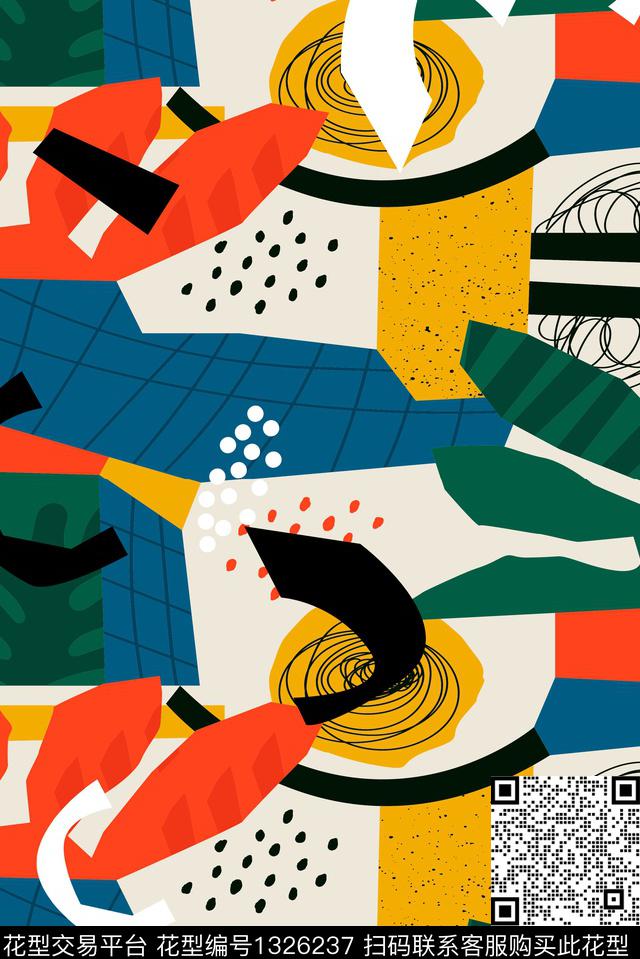 连衣裙几何拼接抽象传统印花华亿平台下载（图片编号: 1326237） - 瓦栏（Walan）