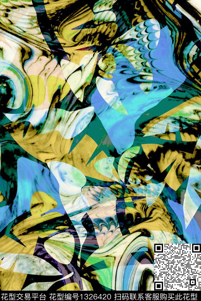 肌理扎染华亿平台几何数码印花华亿平台下载（图片编号: 1326420） - 瓦栏（Walan）
