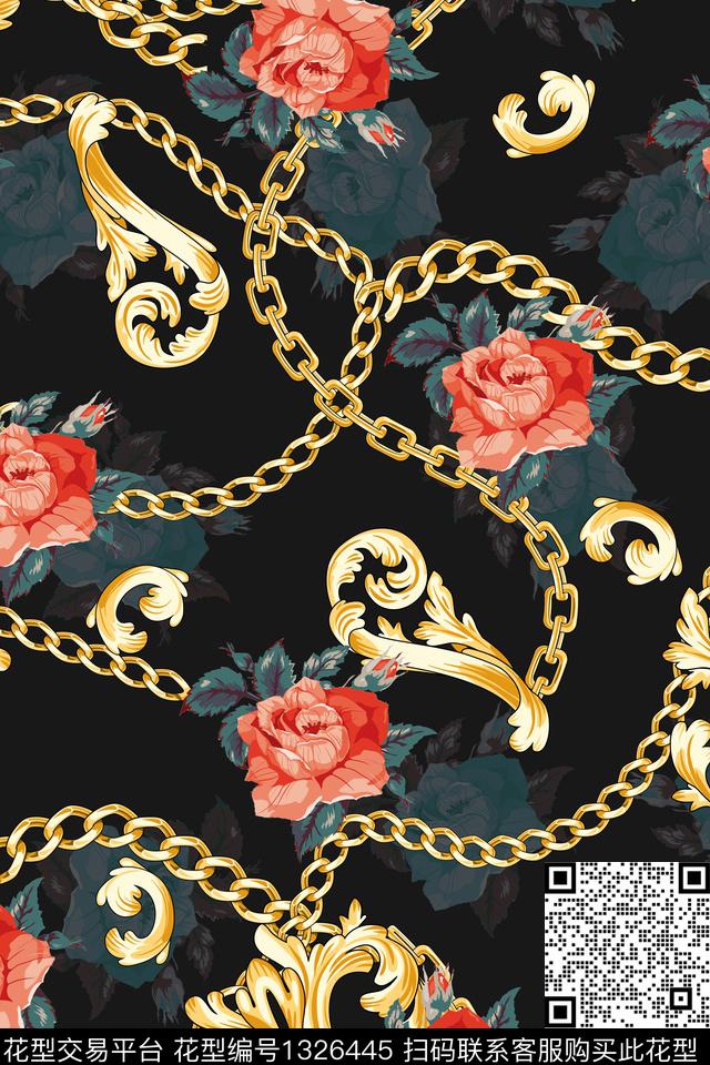 黑底花卉纹理男装数码印花华亿平台下载（图片编号: 1326445） - 瓦栏（Walan）