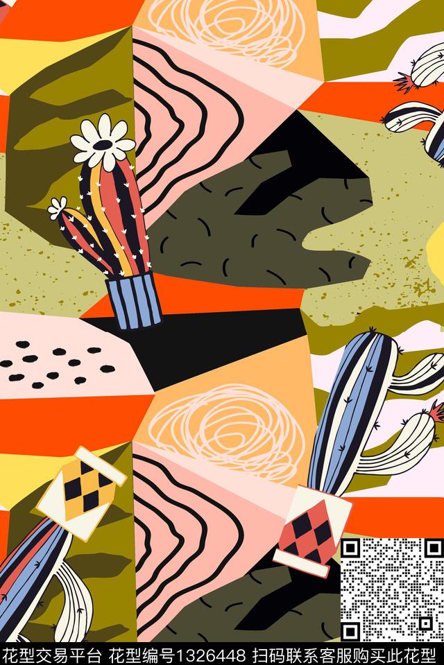 抽象花卉衬衫仙人掌传统印花华亿平台下载（图片编号: 1326448） - 瓦栏（Walan）