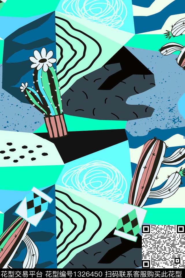 抽象花卉衬衫仙人掌传统印花华亿平台下载（图片编号: 1326450） - 瓦栏（Walan）