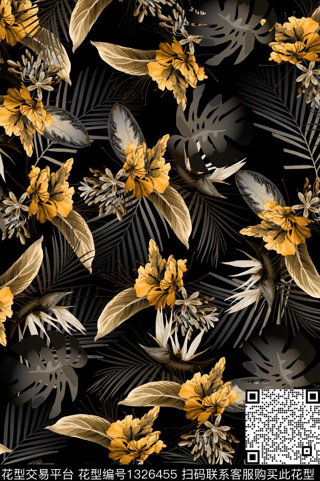 绿植树叶大牌风热带华亿平台数码印花华亿平台下载（图片编号: 1326455） - 瓦栏（Walan）