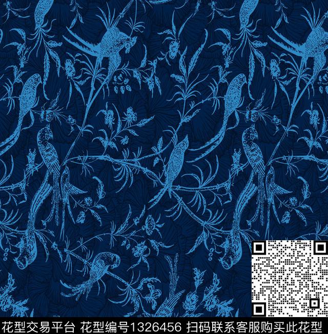 唐装男装满版花鸟数码印花华亿平台下载（图片编号: 1326456） - 瓦栏（Walan）