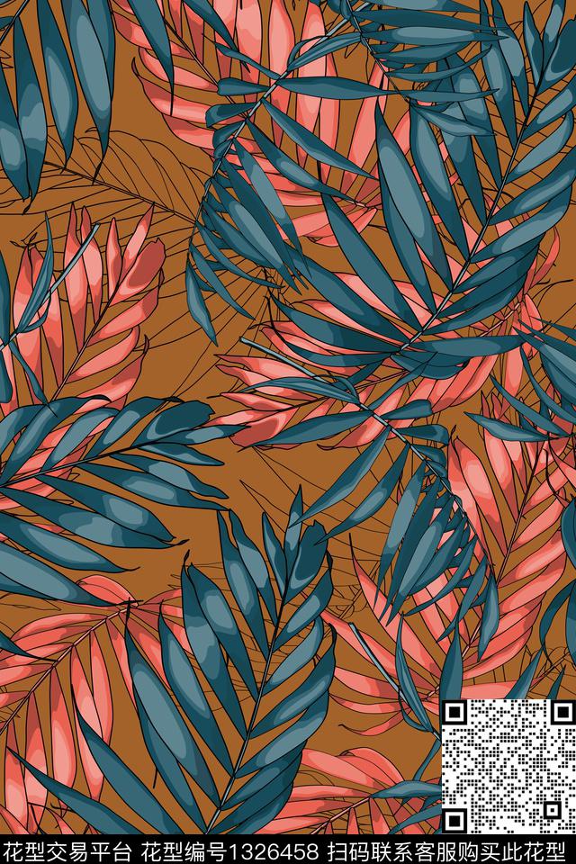 绿植树叶大牌风热带华亿平台数码印花华亿平台下载（图片编号: 1326458） - 瓦栏（Walan）