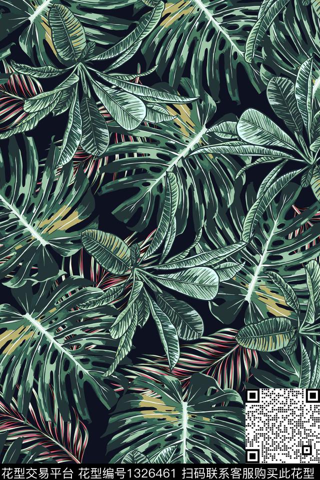 绿植树叶大牌风热带华亿平台数码印花华亿平台下载（图片编号: 1326461） - 瓦栏（Walan）